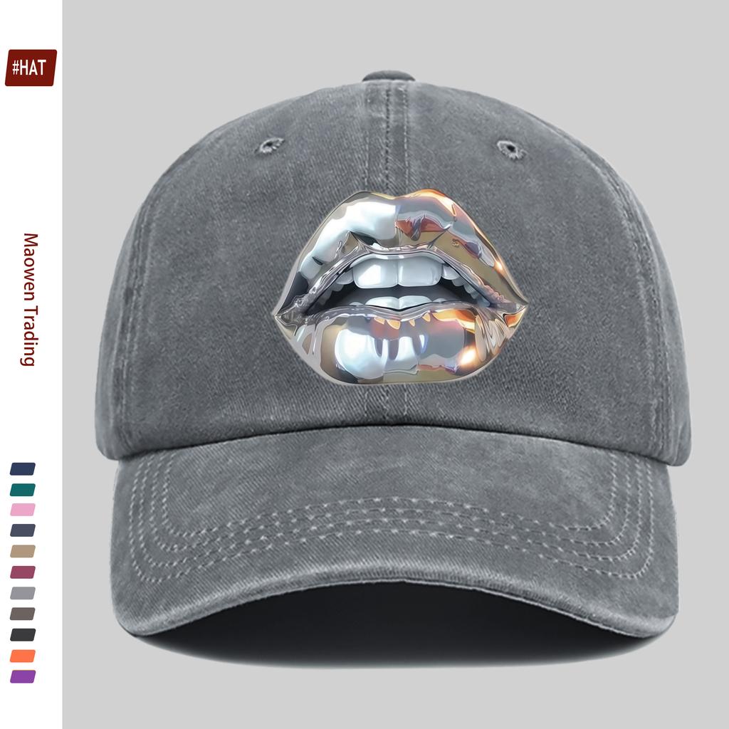 pc Silvery Sexy Lips Print Baseball Cap Suitable Sun Hat for SpringSummer Travel Comfortable and Lightweight Adjustable Sna