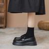 Qiao Feifei~ Platform Loafers Women's 2023 Muffin Shoes Versatile Black British Style Small Leather Shoes One Pedal Single Shoes