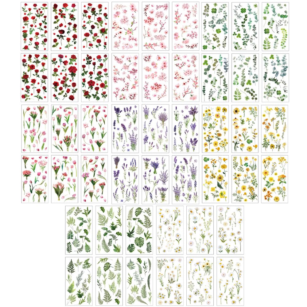 Moin moin Ilustrace kytice 8 druhů listů každý x 8 druhů 48 Velké Průhledné Čiré pro Knihtisk Třešeň 2405sl297 Samolepky, (6 =