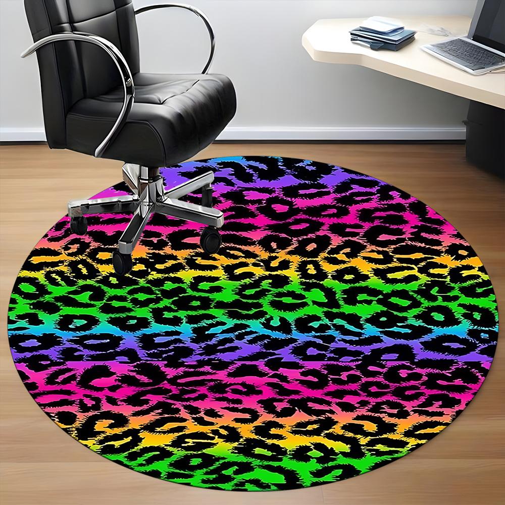 1pc Rainbow Leopard Office Round Area Rug, Indoor Mat Suitable ForOffice, Under Office Chairs Bedroom Living Room Home Decor, Room Decot003