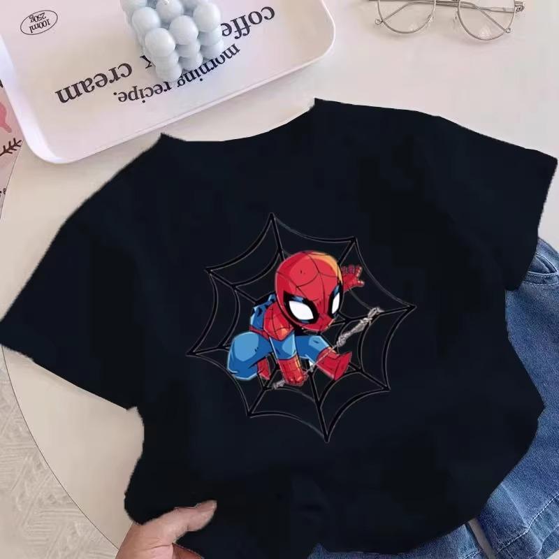 2026 Summer New Personalized Children's T-shirt Spider Man Printed Pure Cotton Parent Child Fashion Brand Round Neck Top