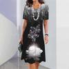 Women's printed long dress, short-sleeved dress, sexy and fashionable top