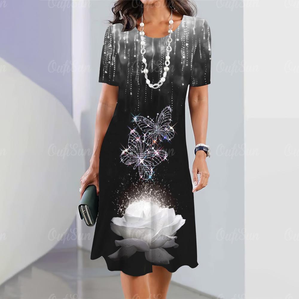 Women's printed long dress, short-sleeved dress, sexy and fashionable top