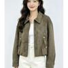 Womens Suede Velvet Short Jacket Casual Loose Fit Moto Style Cardigan In Khaki Coffee Olive