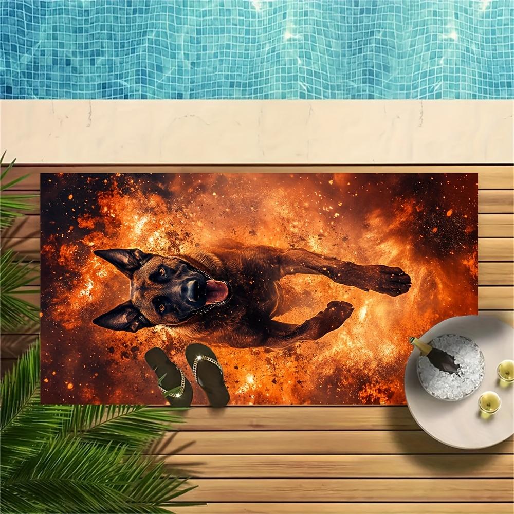 

Powerful Belgian Malinois Beach Towel, Vibrant Dog Art Print Quick-Dry Sand-Free Microfiber Bath Towel for Summer Party and BBQ W40*H60(CM)