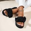 Damen Elegante Mode Flache Schleifen-Slipper Schwarz Bequem Vielseitig Wunderschön Strass Urlaub Coole Slipper
