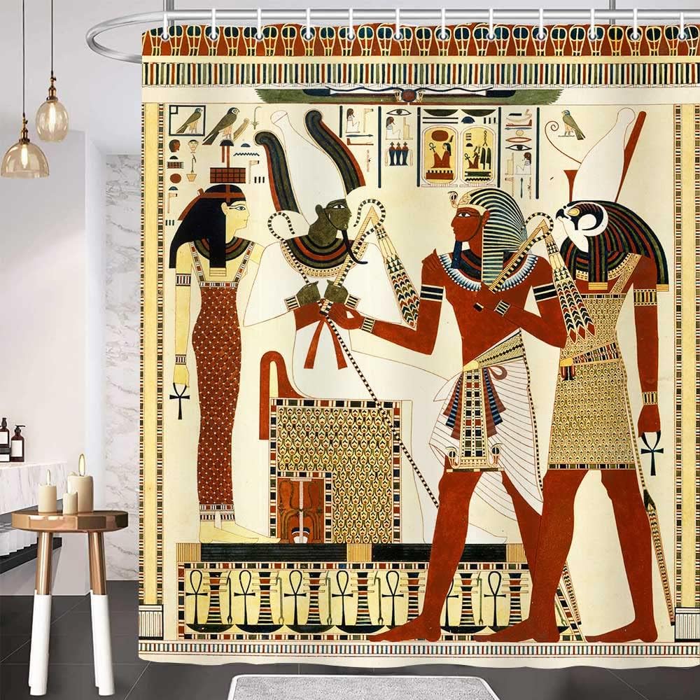 Exquisite Fashion Items Egyptian Shower Curtain For Bathroom, Ancient Egypt Civilization Pharaoh King Hieroglyphic African Vintage Old Culture Bathroom