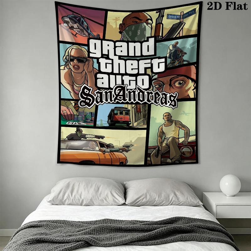 Grand Theft Auto Wandteppich Ästhetischer Wandbehang Bedruckter Stoffdecke Dekorative Wandteppiche für Schlafzimmer Wohnzimmer Heimdekoration