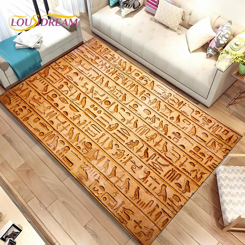 Egyptian Mythology Pharaoh Hieroglyphics Area Rug,Carpet for Home Living Room Bedroom Sofa Doormat Decor,kids Non-slip Floor Mat