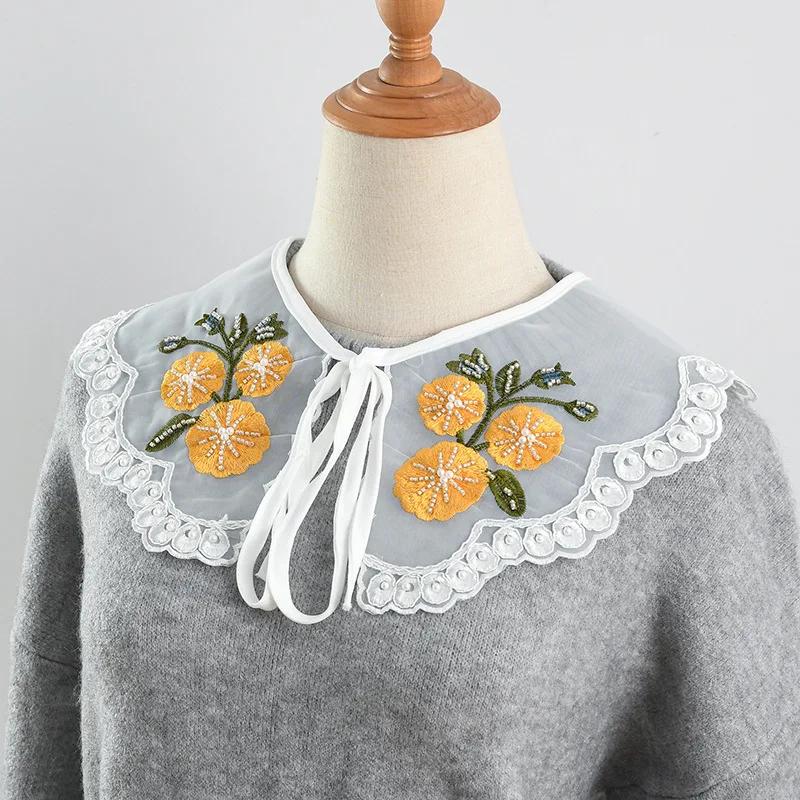 Women's Flower Shirt Dress Sweater Detachable Collar Ladies Bowknots Neckwear Small Cape Shawl Decorative False Collar