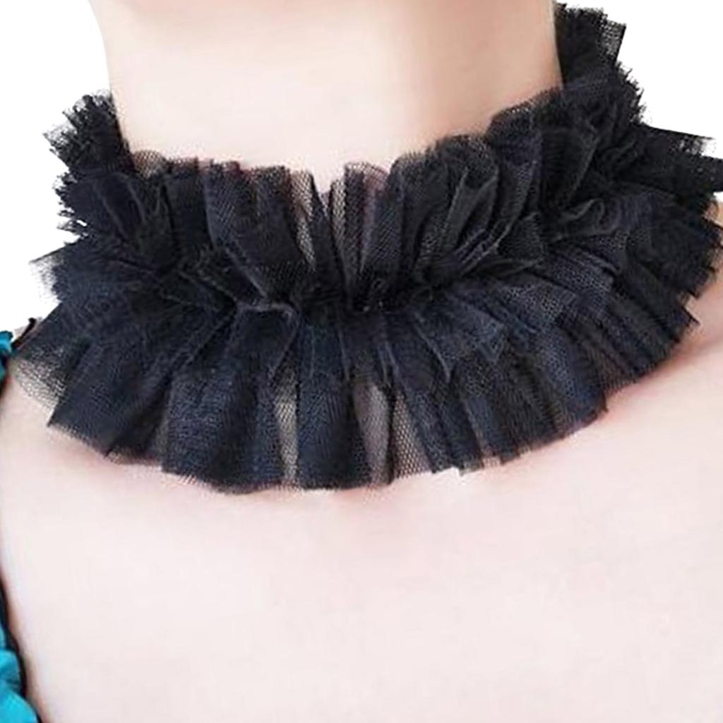 Femei Vintage Plasă Stratificare Volane Guler Fals Se Leagă Chokere Șal Înfășurat Renaștere Guler Mic pentru Gât Colier Eșarfă