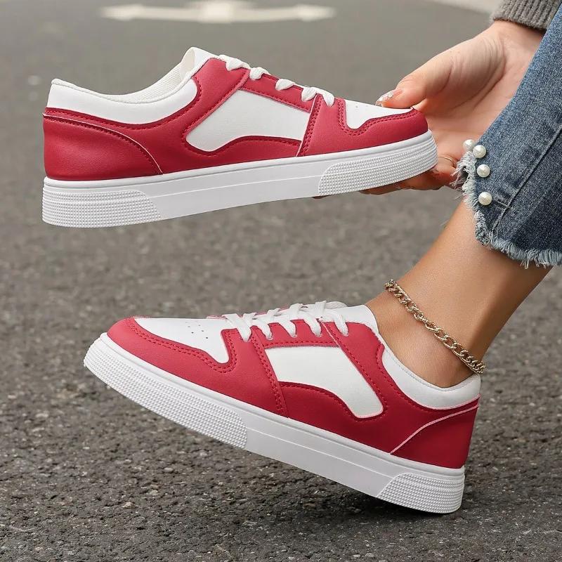 Fashion 2025 Plus Size Flat with Women's Vulcanize Shoes Outdoor Walking Lace Up Mixed Colors Sneakers Versatile Ladies Casual Shoes