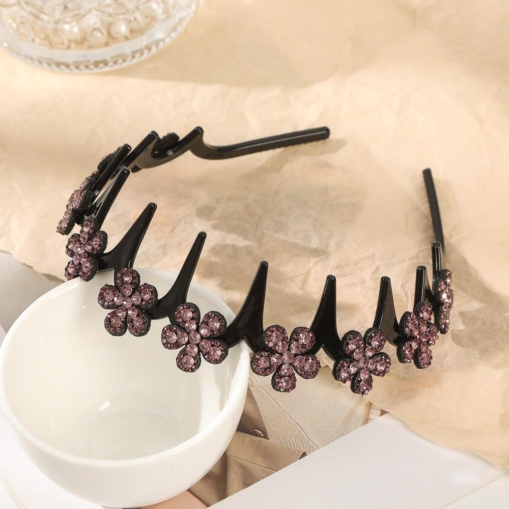 

Retro Flower Rhinestone Wave Hairband Fluffy Texture Toothed Comb Plastic Headbands Hair Accessories Hair Hoops фіолетовий