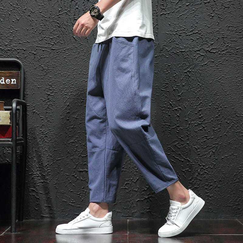 Męskie spodnie haremowe w paski: Młodzieżowy Trend Casual Szerokie Nogawki Długość 9/10