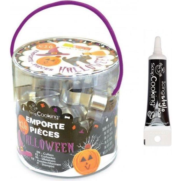 Seau 16 emporte-pièces à pâtisserie - Halloween + stylo alimentaire noir