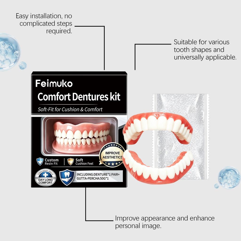 Full set of dental braces, upper and lower jaw silicone false teeth, comfortable and snug fit, suitable for both men and women