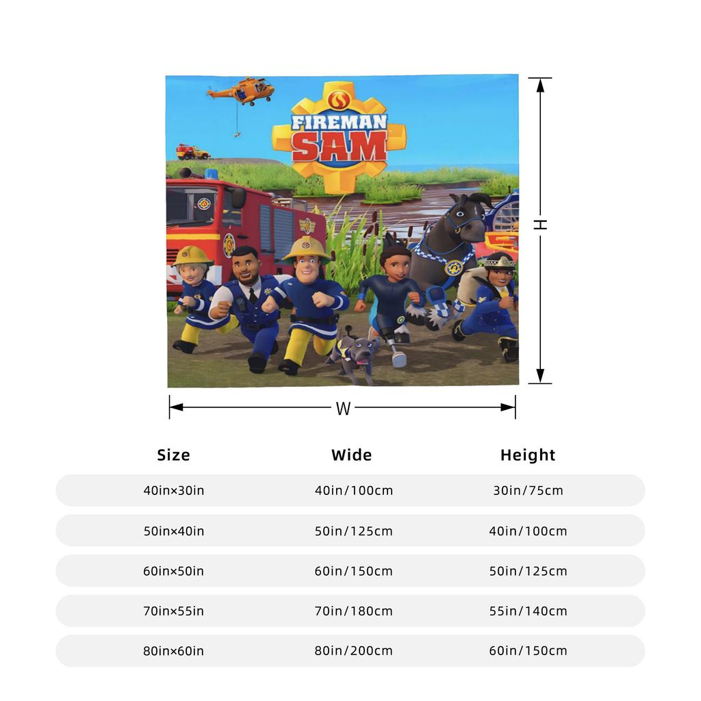 Fireman Sam Wool Blankets Firefighters Novelty Throw Blankets for Bed Sofa Couch 150*125cm Rug Piece