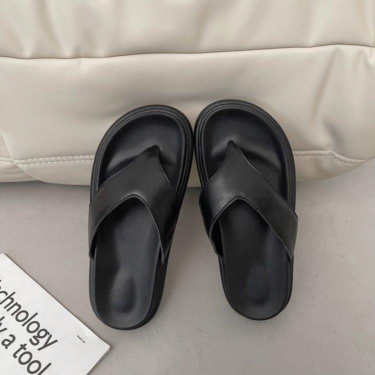 2025 New Women's Sandals Summer Casual Solid Color Flip-flops Platform Soles Holiday Pimps Beach Shoes