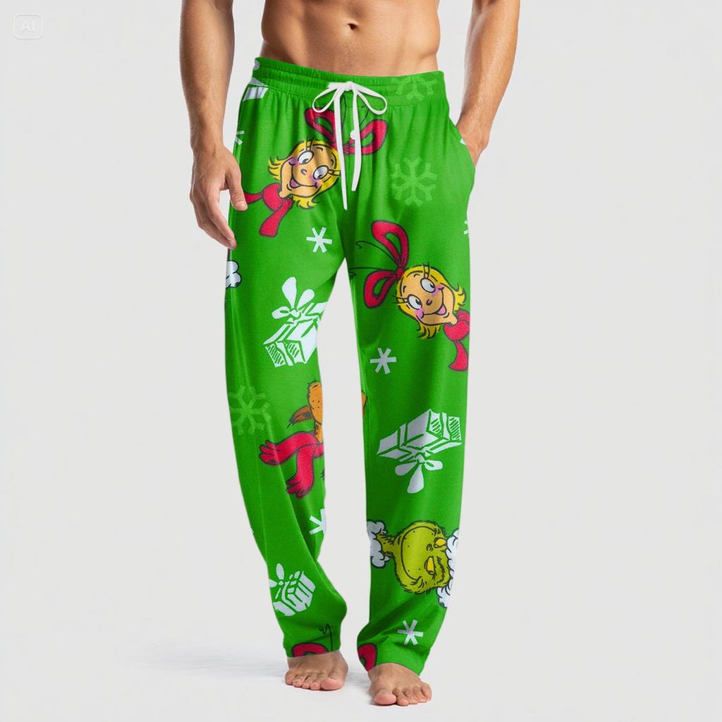 Men's Knitted Fashion Print Pocket Casual Pants Pajama Pants