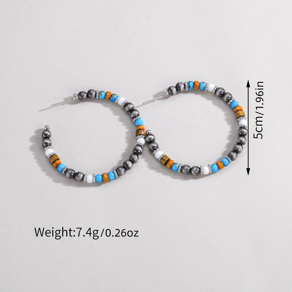 Fashionable Retro Brushed CCB Bead Mixed with Wooden Bead Ring Navojo Women's Earrings