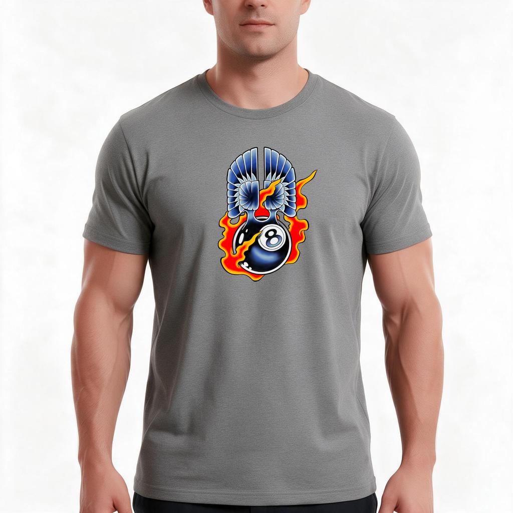 Chrome Winged 8 Ball Tshirt Summer Casual Cotton Tee Oversized Streetwear Tops Vintage Graphic Print Loose Fit Short Sleeve