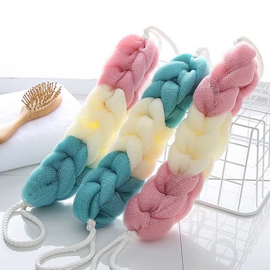 Bath Exfoliate Puff Super Soft Rich Foam Quick Drying Reusable Lanyard Design Non-fading Stretchable Exfoliating Bath Loofah Sponge Mesh Bathroom