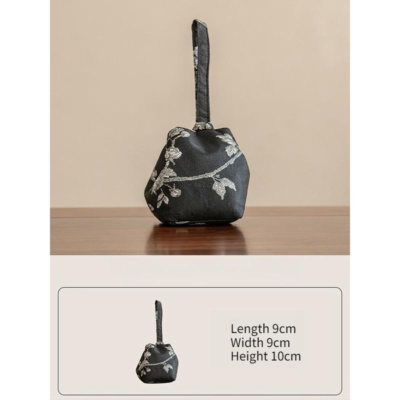 Парчовая вышивка Белые цветы сливы Чайная сумка для хранения Портативные дорожные сумки для хранения Чайная посуда Грязеотталкивающие китайские грелки для чая