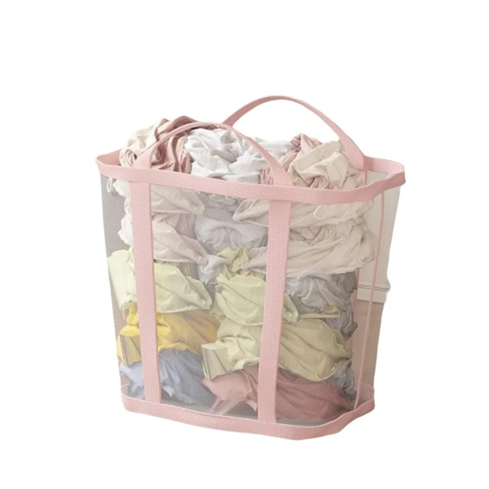 Wall Mounted Nylon Mesh Laundry Basket Large Capacity Foldable Mesh Laundry Hamper with Handle Breathable Dirty Clothes Basket