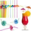 50 Fluorescent Umbrella Straws for Hawaiian-Themed Party Decoration and Craft