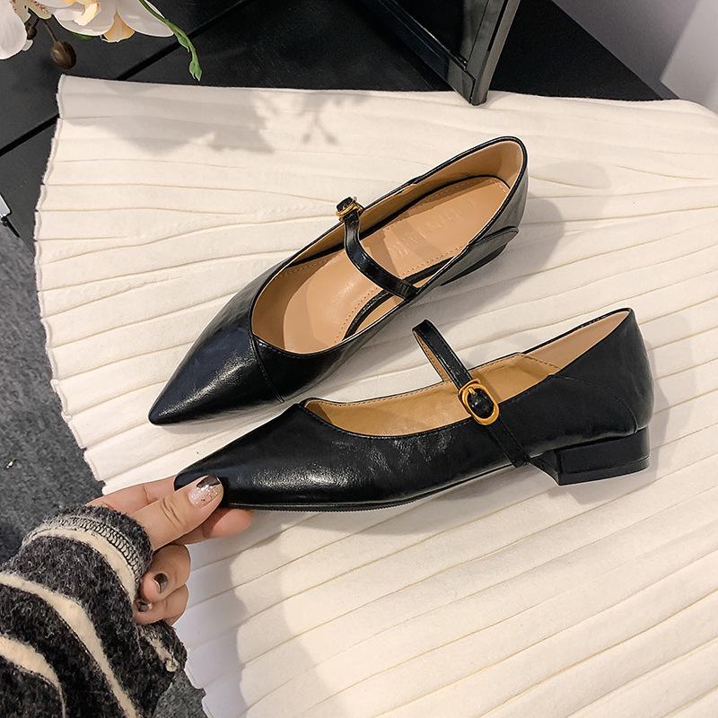 

2025 Весенние Ретро Туфли-Мэри Джейн на Низком Каблуке с Одной Планкой и Острым Носком 40