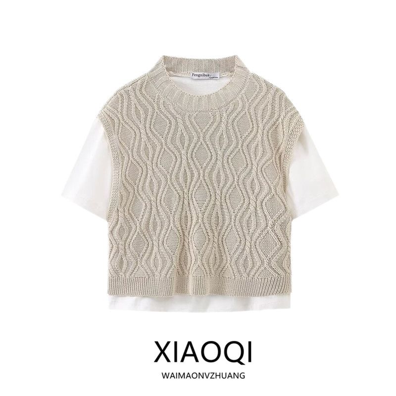 Fashion Style 2024 Summer New Women's Easiest for Match Stylish Warp Knitted Fabric Patchwork T-shirt 1131342 712