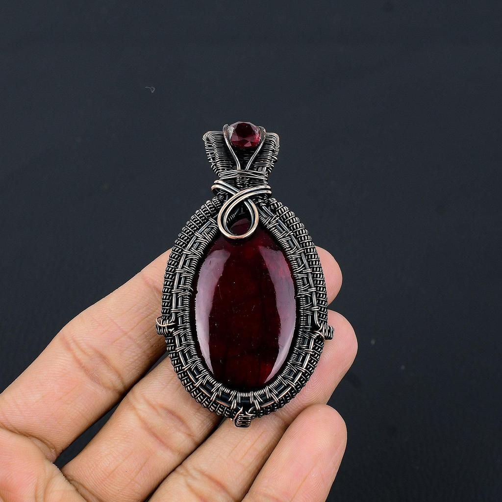 Red Flash Labradorite Pendant, 999 Copper Wire Wrapped Jewelry, Gemstone Jewelry Pendant, Handmade Wedding Gift Jewelry