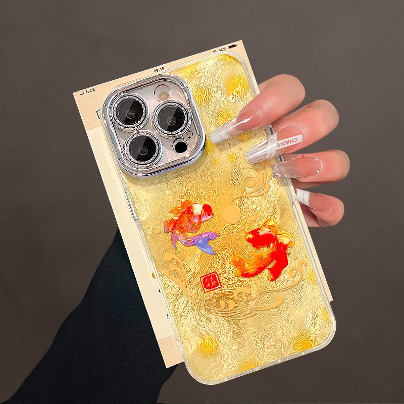 Good Luck Koi Suitable for Apple 16pro Mobile Phone Case Iphone15 Xiaomi 14 National Style 13 Full Cover Anti-fall 12/11