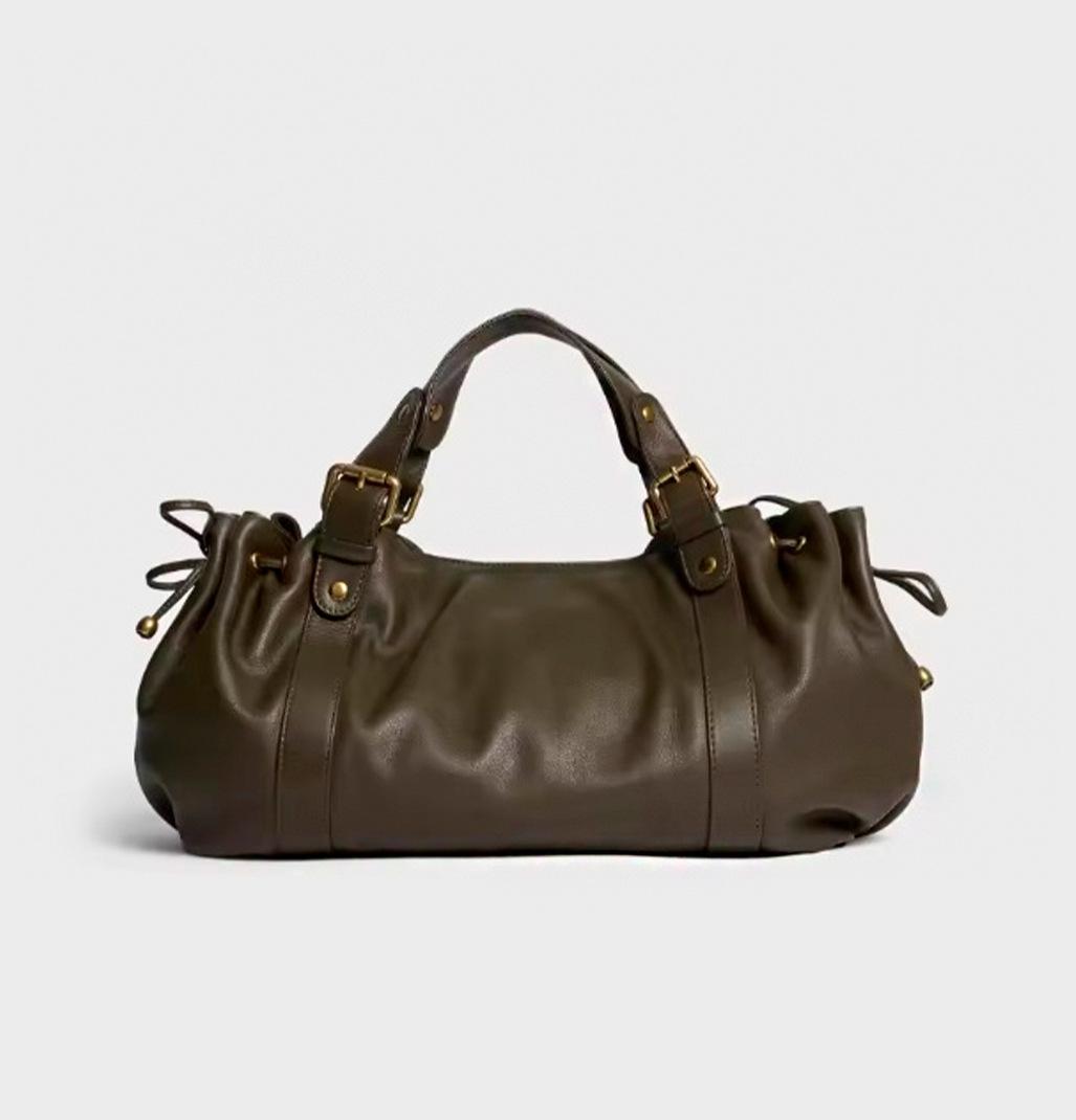 Grote Boston Tas voor Dames Eenvoudige Crossbody Handtas Schoudertas voor Werkverkeer Zachte Polyester Binnenkant olijfgroene kleur
