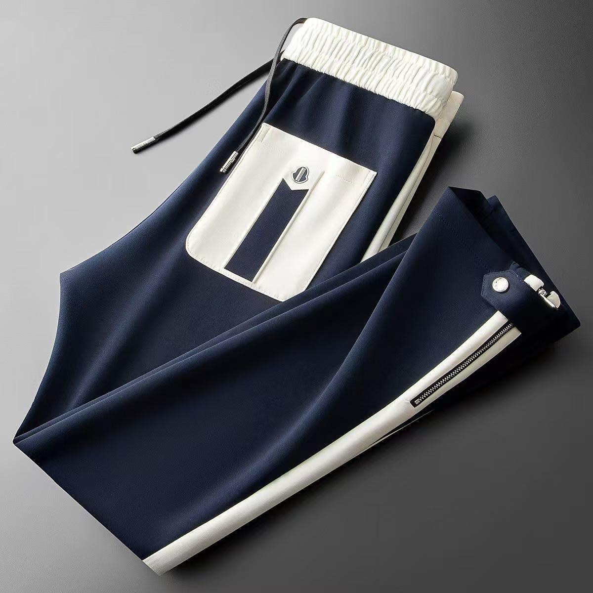 

Модные спортивные штаны с контрастной строчкой, мужские прямые спортивные спортивные штаны, повседневные брюки S синий