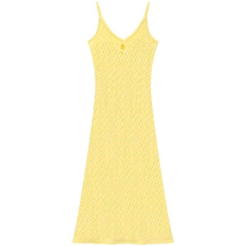 

Пикантное шикарное французское облегающее макси-платье - С акцентом на талию и на бретельках XL жёлтый