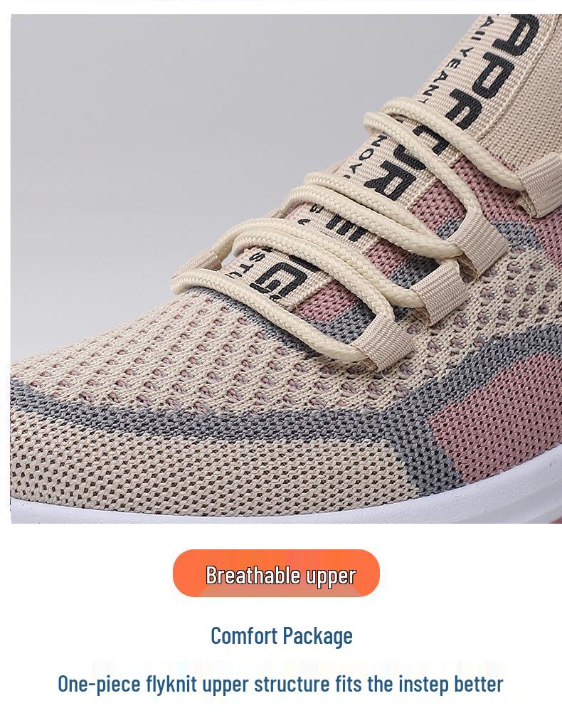Women's Plus Size Comfortable Flyknit Casual Shoes with Thick Sole and Breathable Mesh, Height-Boosting Design.