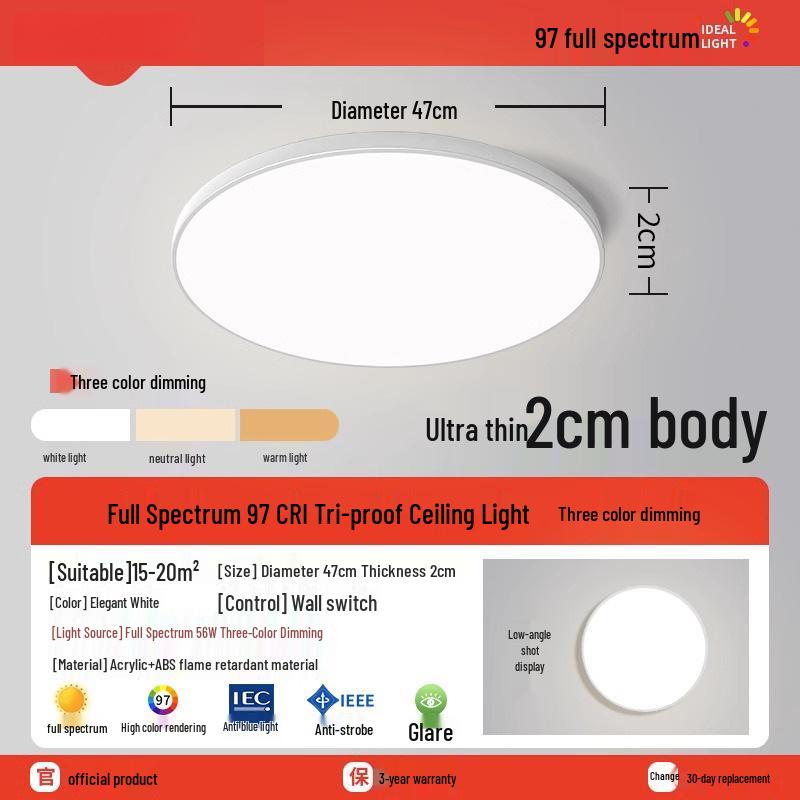 Ultra-Thin Round LED Ceiling Light for Bedroom, Bathroom & Balcony - Modern Minimalist Design with Eye Protection