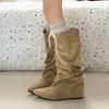 Inner Height Increased Pointed Pleated Piled Boots But Knee Long Boots Women's Thin Retro Western Boots Medium Boots Women's Boots