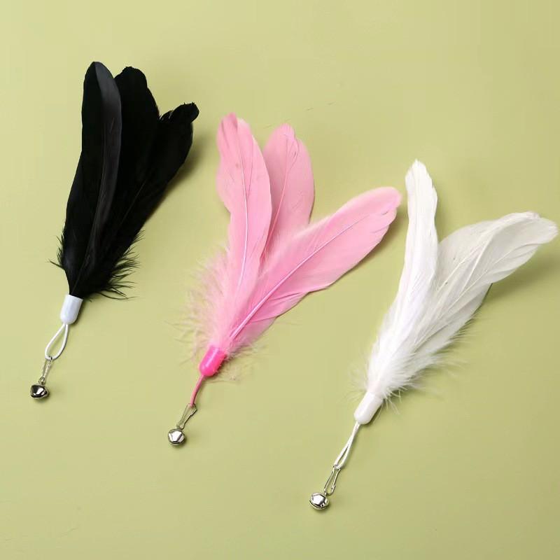 Cat Feather Teaser Refill Heads With Bell Interactive Play Toy Plush Material Multiple Colors