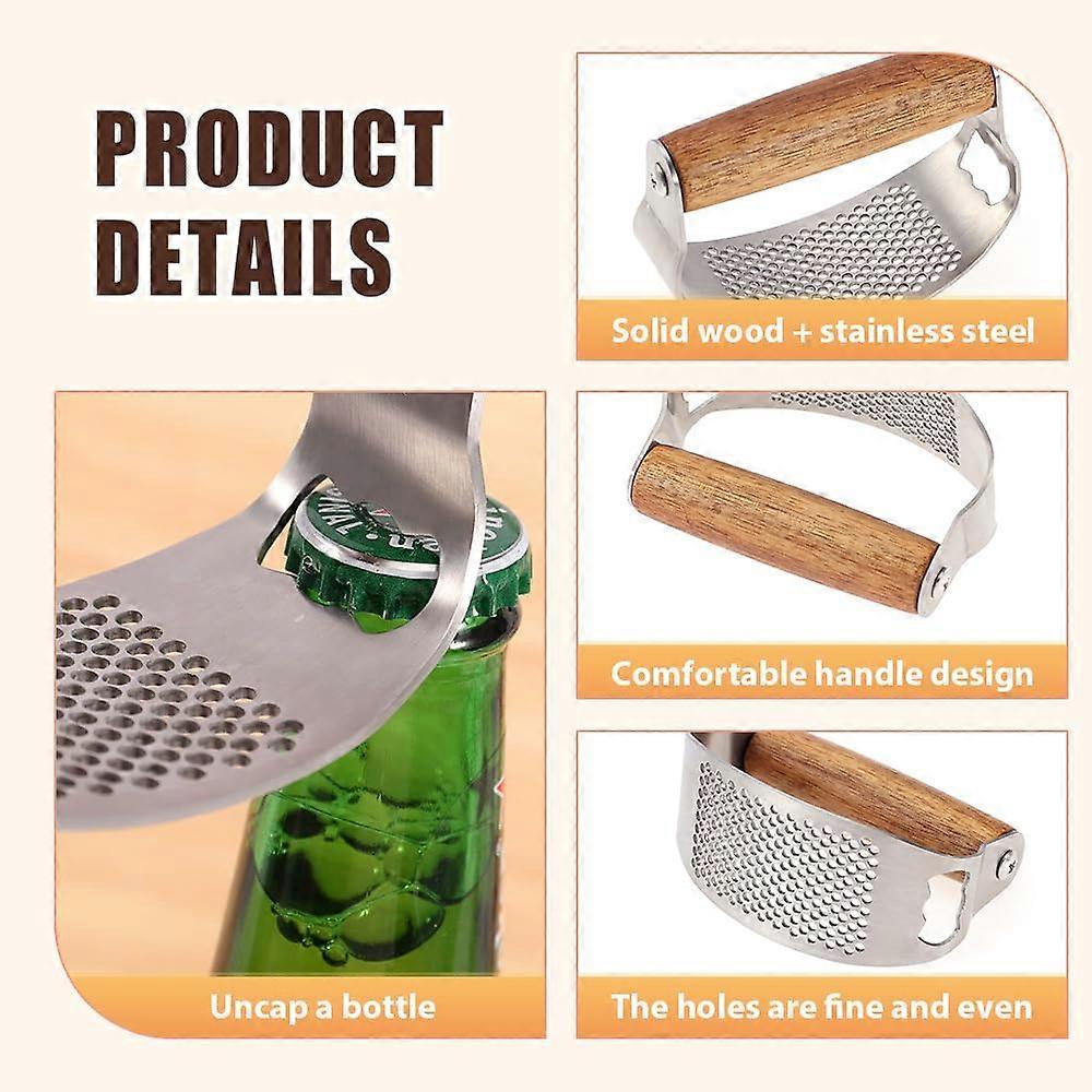 Stainless Steel Garlic Presser, Upgraded Garlic Press Rocker, Garlic Mincer Crusher, Ergonomic Wooden Handle for Home Kitchen