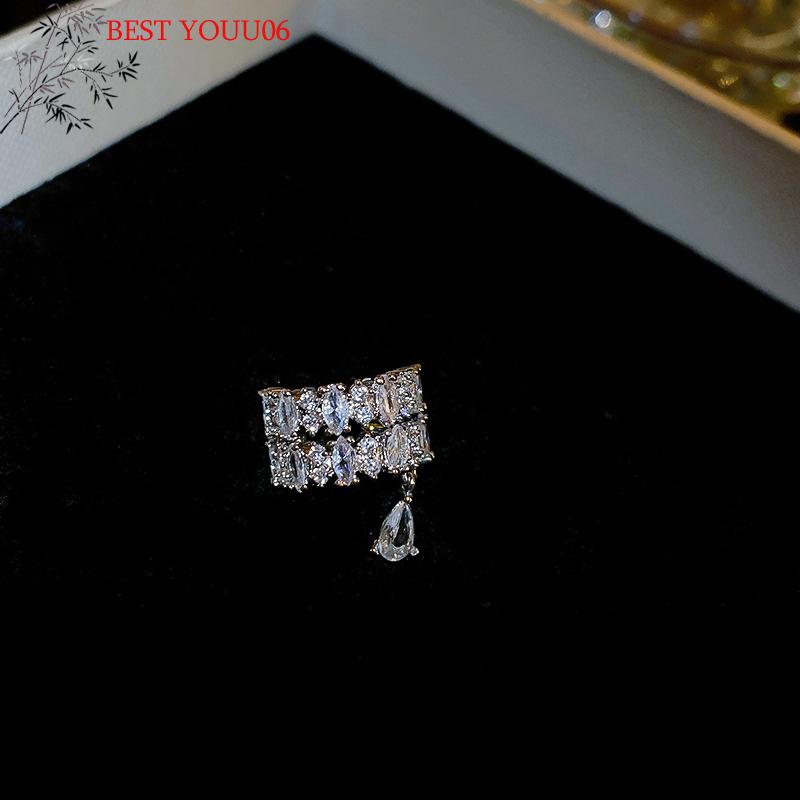 (YOUU06)1Pc Double Layer C-Shaped Crystal Zircon Cuff Earring Rhinestone No Piercing Water Droplet Clip Simple Ear Clip