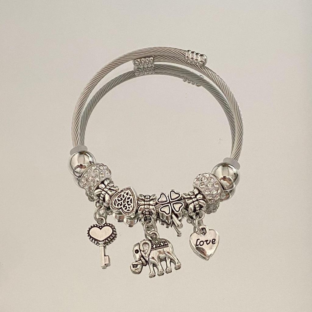 Panjia Dora Women's Stainless Steel Beaded Bracelet - European American Versatile Luxury Jewelry