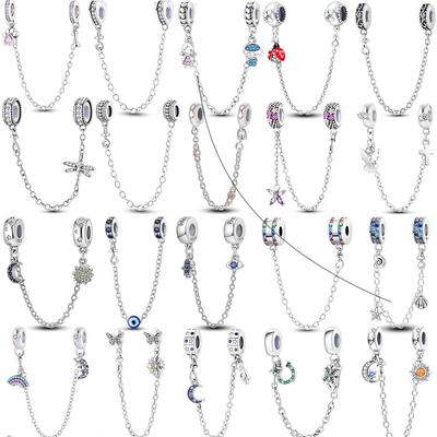 Cadena de Seguridad de Plata 925 Brillante Transparente Cuentas para Joyería DIY Encajan en Pulsera Original