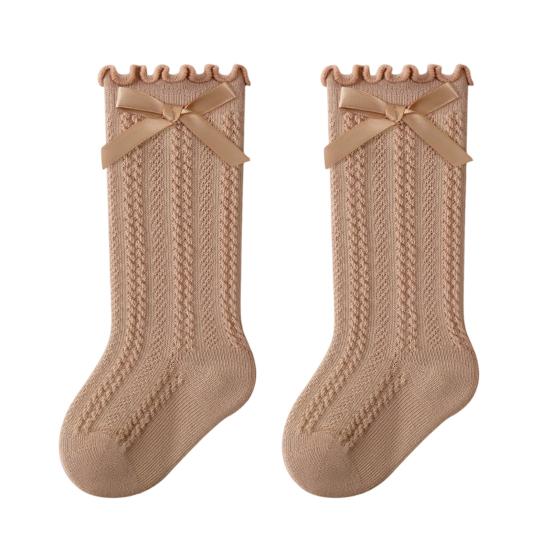 

1 Pair Baby Seamless Crew Socks with Bownot Breathable Cotton Mesh Socks Soft Anti-Odor Cute Solid Color Socks for Newborns S кавовий
