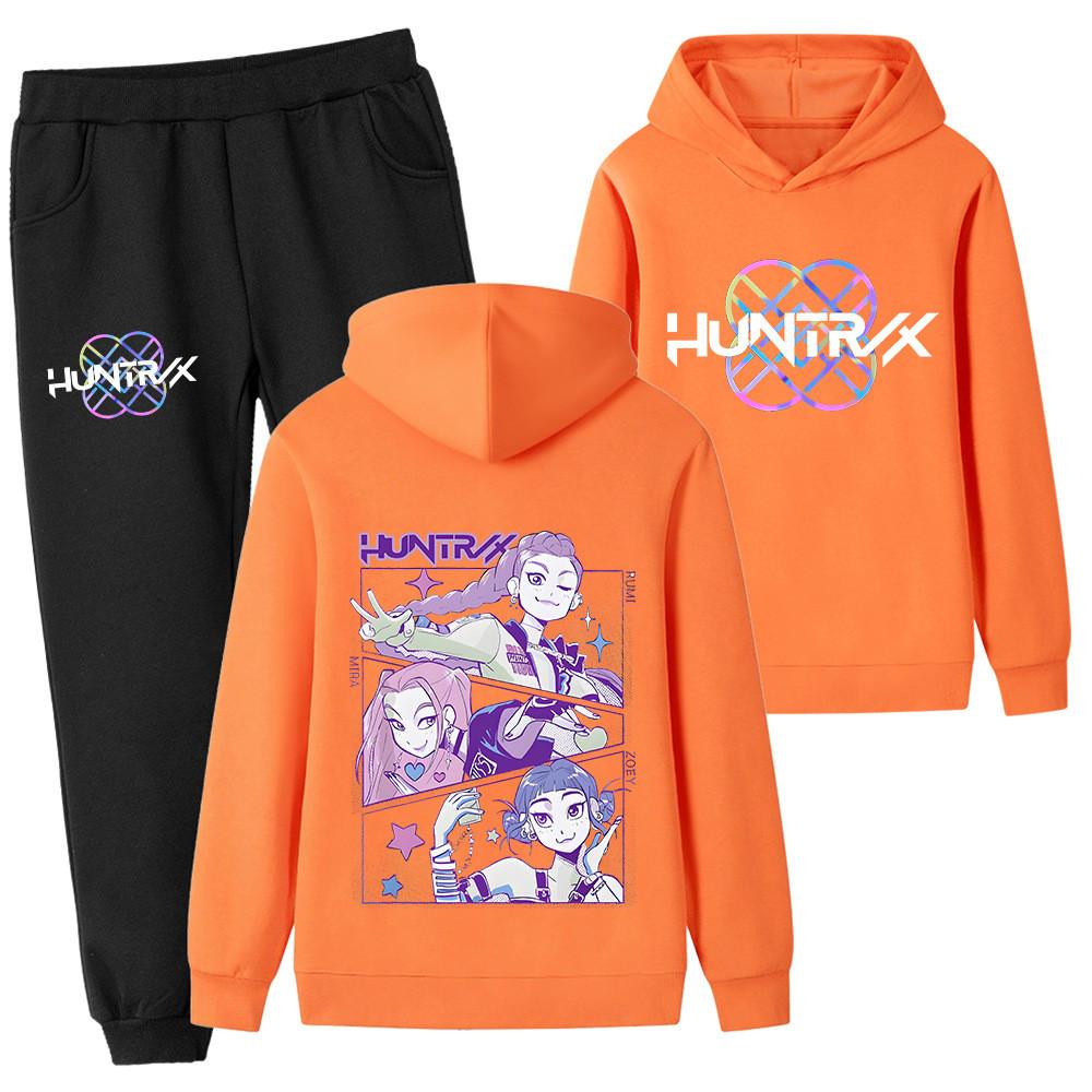 

PB1196-2 Kids Boys Girls Kpop Mira Zoey Rumi Double-sided Print Long Sleeves Hoodie Pants Trousers Clothes Sets 170cm помаранчевий