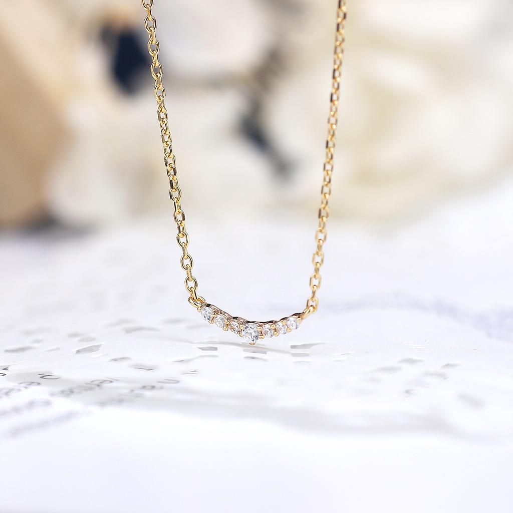 Luxury Smile Zircon Charm Necklace, 925 Sterling Silver Plated 14K Gold Chain Choker