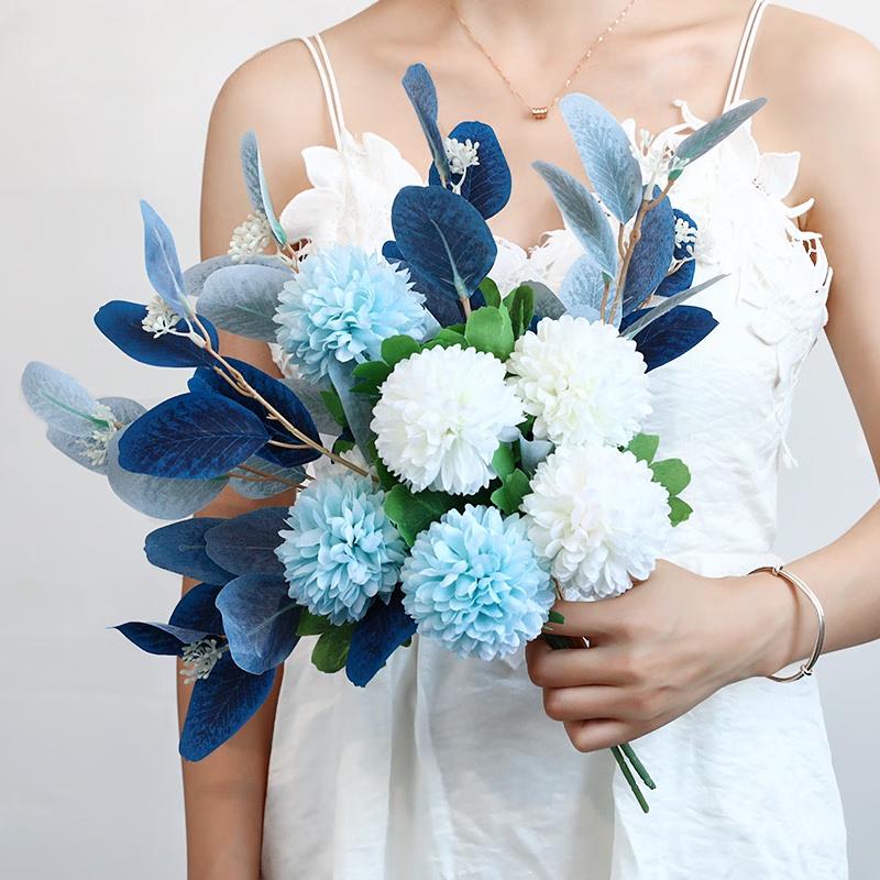 Oushoumai Blue Artificial Flowers with Glass Vase