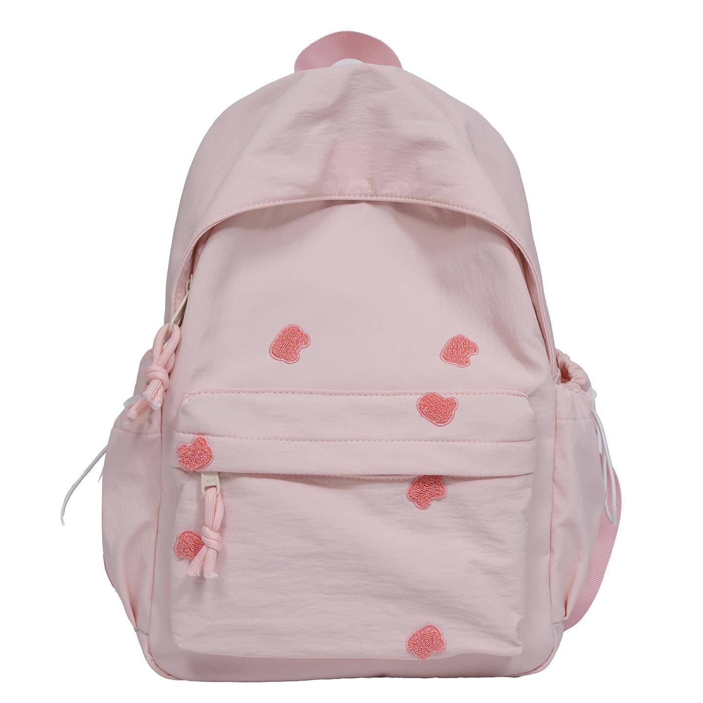 

Love Embroidery Student Schoolbag Large Capacity Water-repellent Backpack рожевий