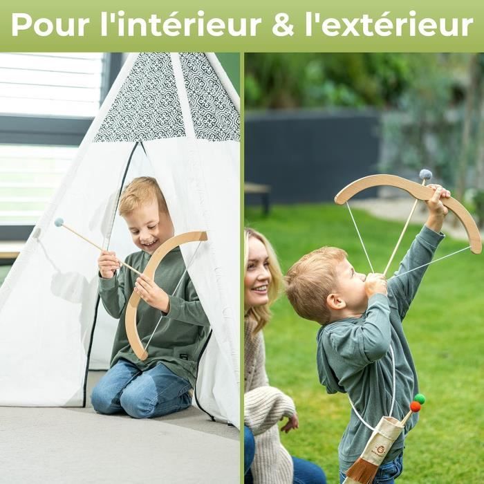 Tir à l'arc pour enfant - bowrilla - arc en bois - 5 flèches - 4 cibles - carquois réglable